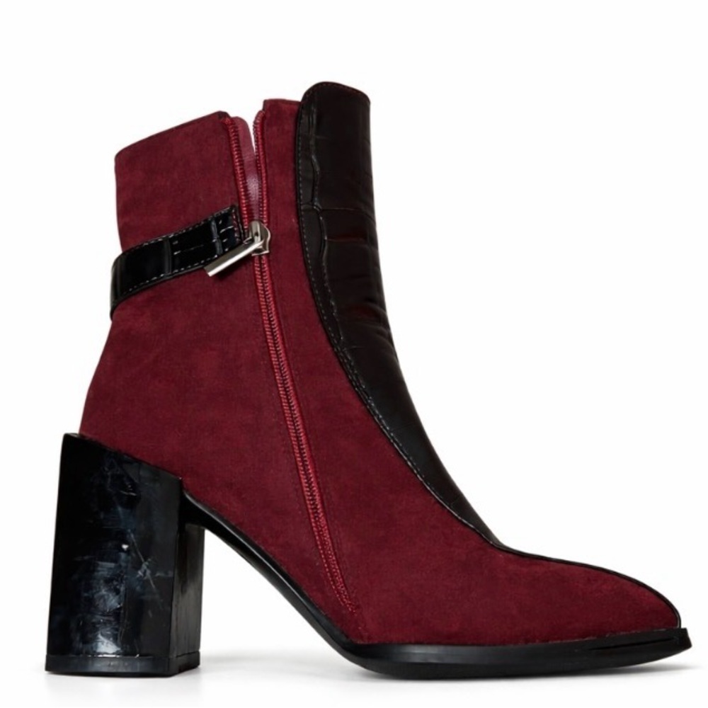TORGEIS Fontaine Croc Embossed Block Heel ankle Boot Burgundy SZ 7 side zip up